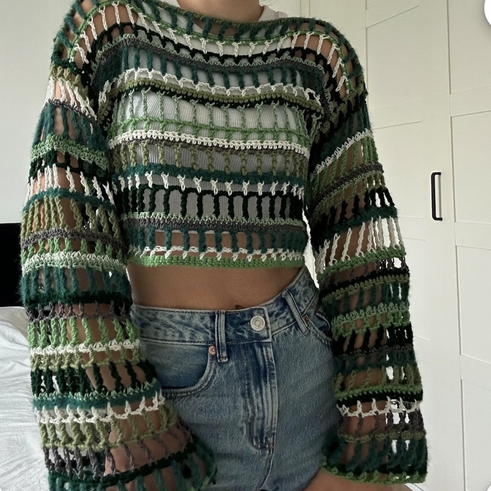 Crochet MultiColor Cropped Sweater - Picture 2 of 7